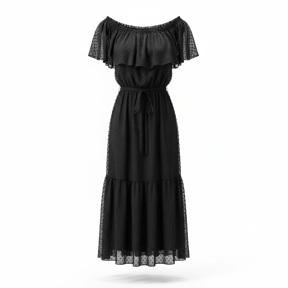 Black Summer Off-Shoulder Maxi Dress  Sheer